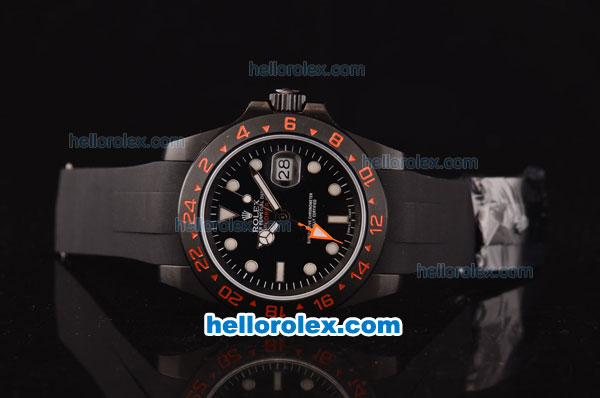 Rolex Explorer II Asia 2813 Automatic PVD Case Black Dial and Black Rubber Strap - ETA Coating - Click Image to Close